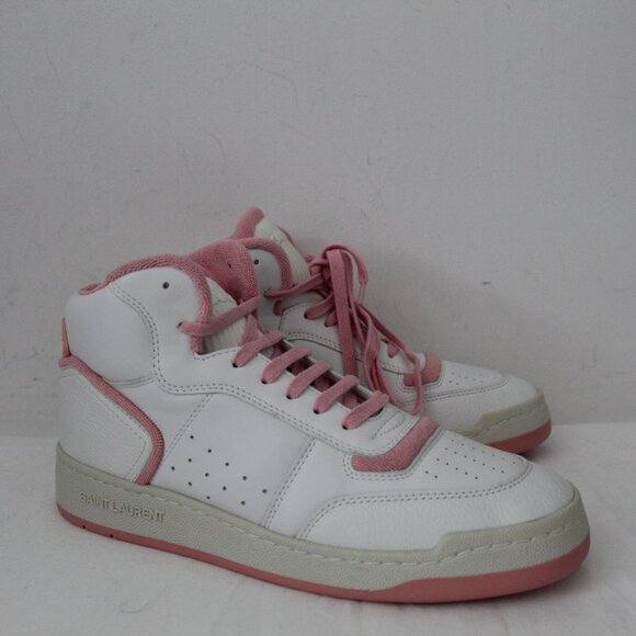 NWOB Saint Laurent Pink White Jefferson SL 80 Sneakers High Top Flats Lace Up 41 - Picture 1 of 8